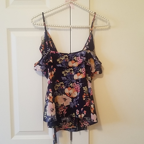 Multi colored floral wrap blouse size L - Picture 6 of 6